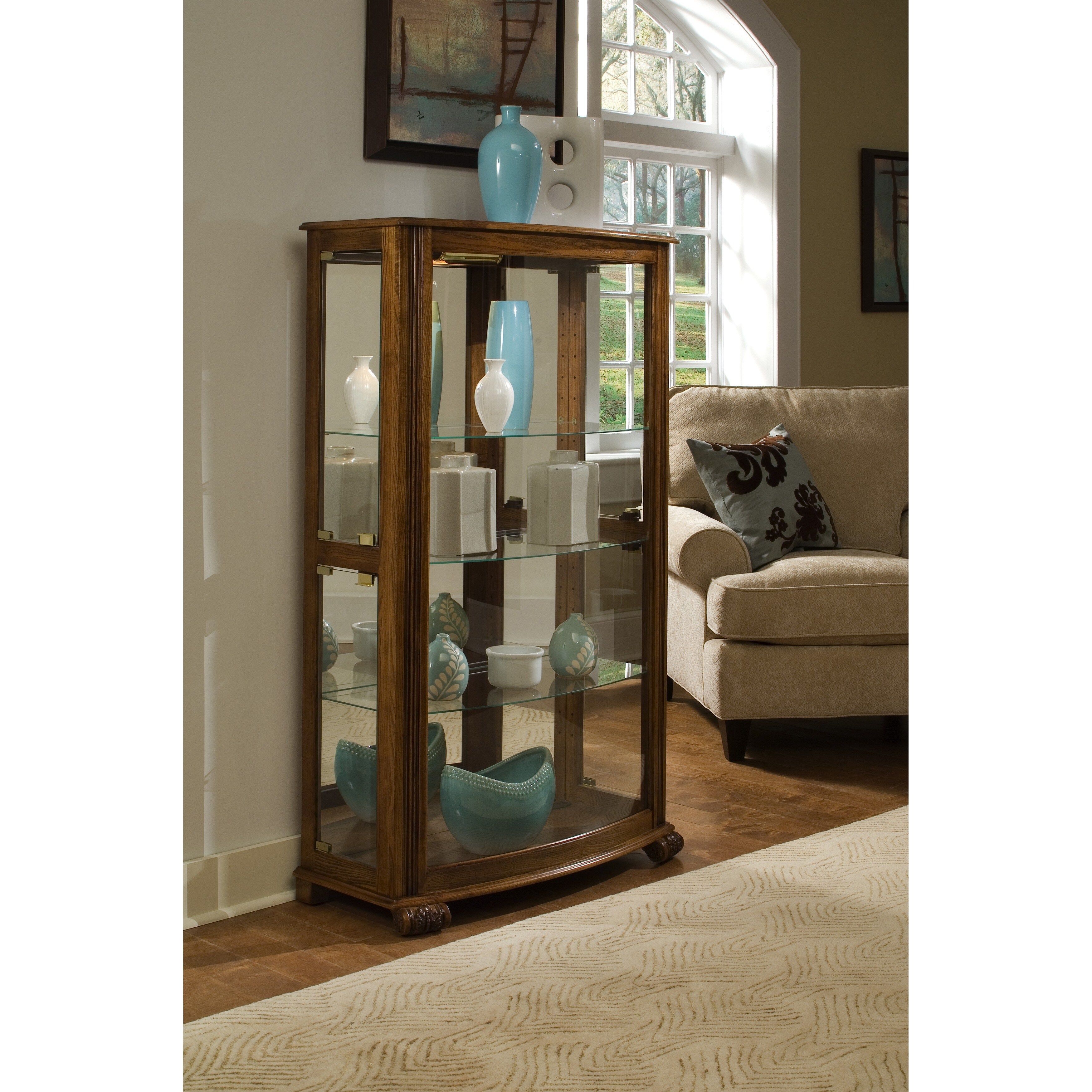 Shop Pepper Oak Finish Mantel Height Curio Cabinet Free Shipping