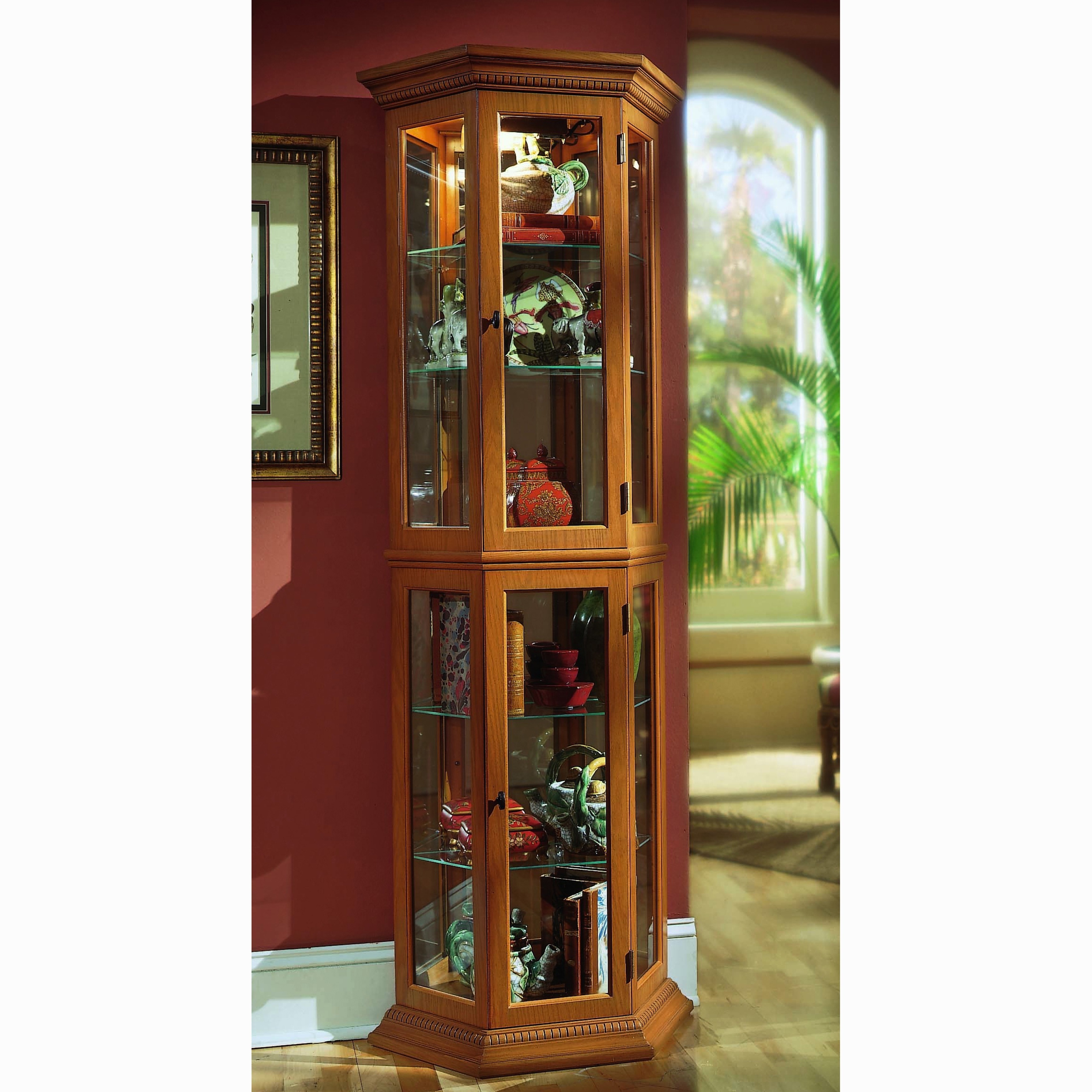 Shop Oak Finish Canted Front Curio Cabinet On Sale Overstock