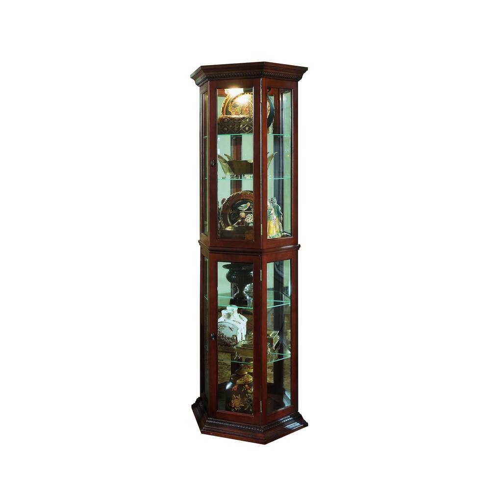 Brown Finish Canted Front Curio Cabinet