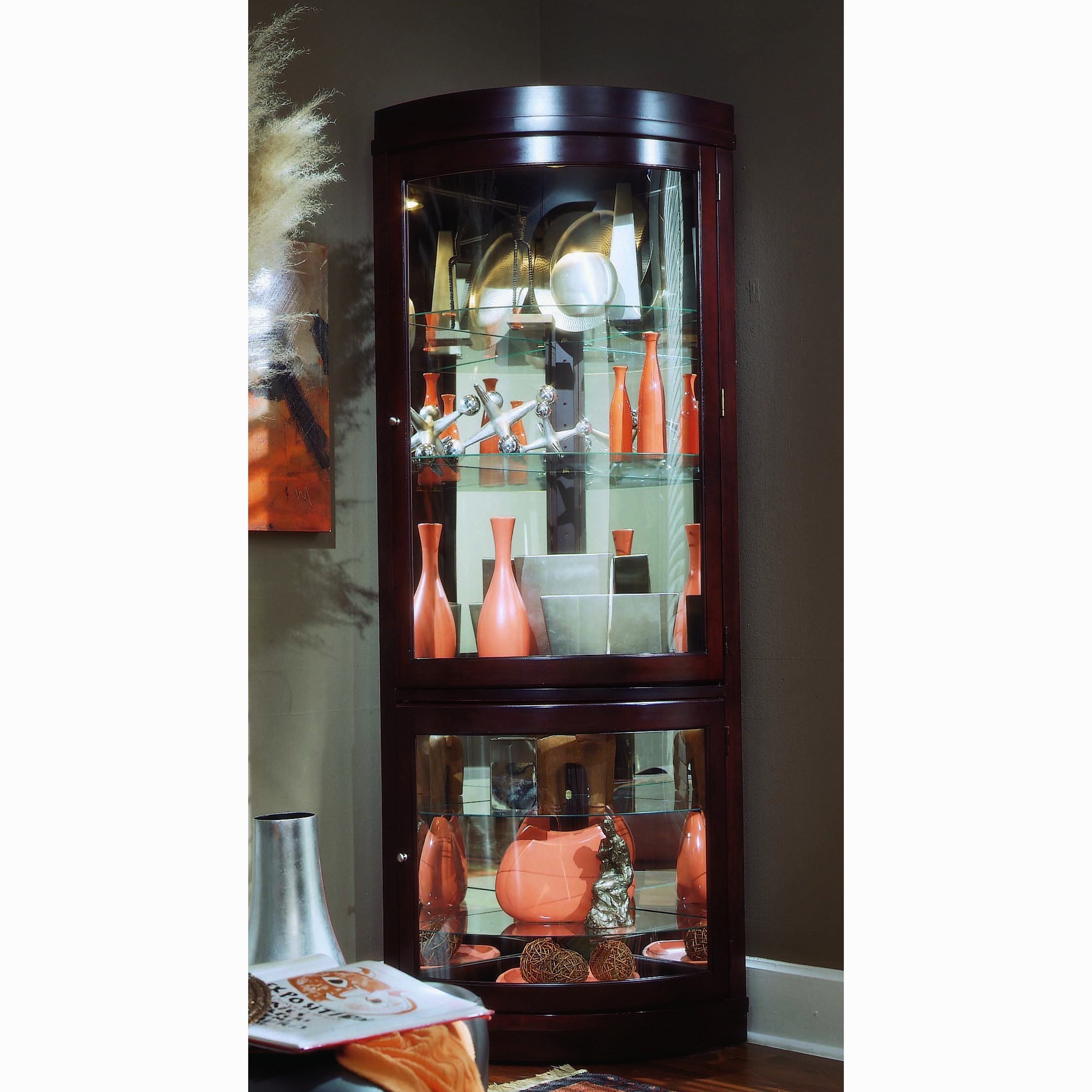 Shop Chocolate Cherry Curved Front Corner Curio Cabinet 34 X 23