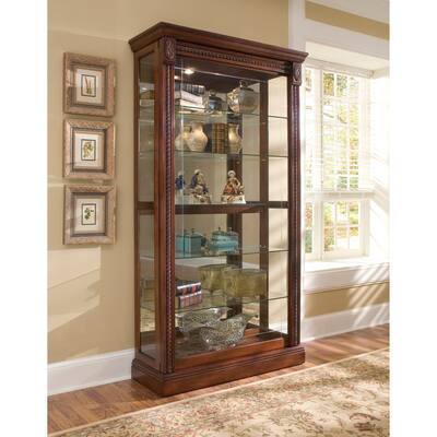 Medallion Cherry Finish Two-way Sliding Door Curio Cabinet - 43 x 16 x 80