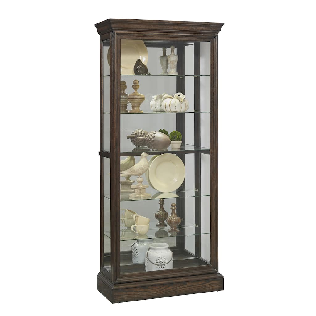 Brown Oak Sliding Front Door Curio Cabinet
