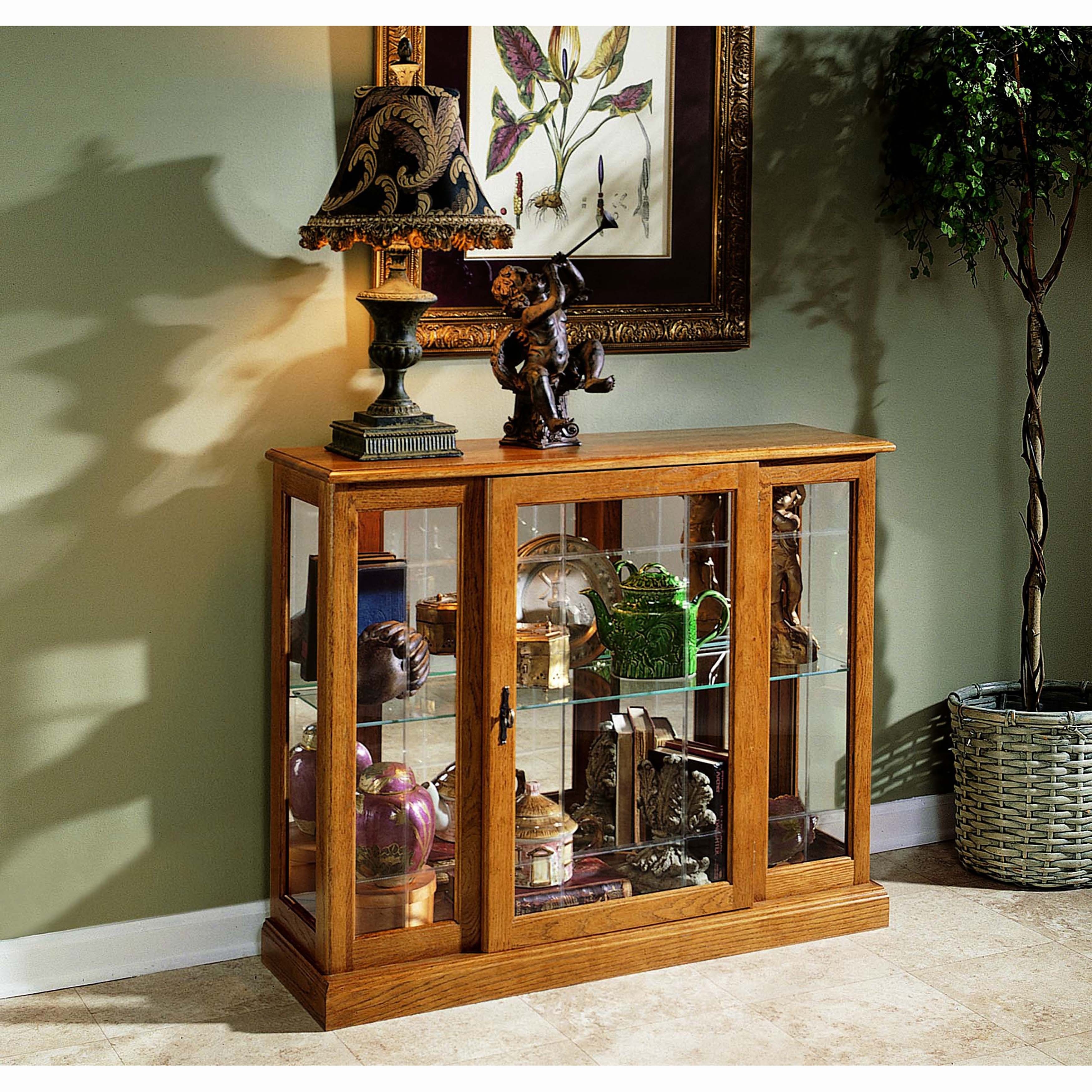 Shop Golden Oak Console Front Door Entry Curio Cabinet 40 X 13 X