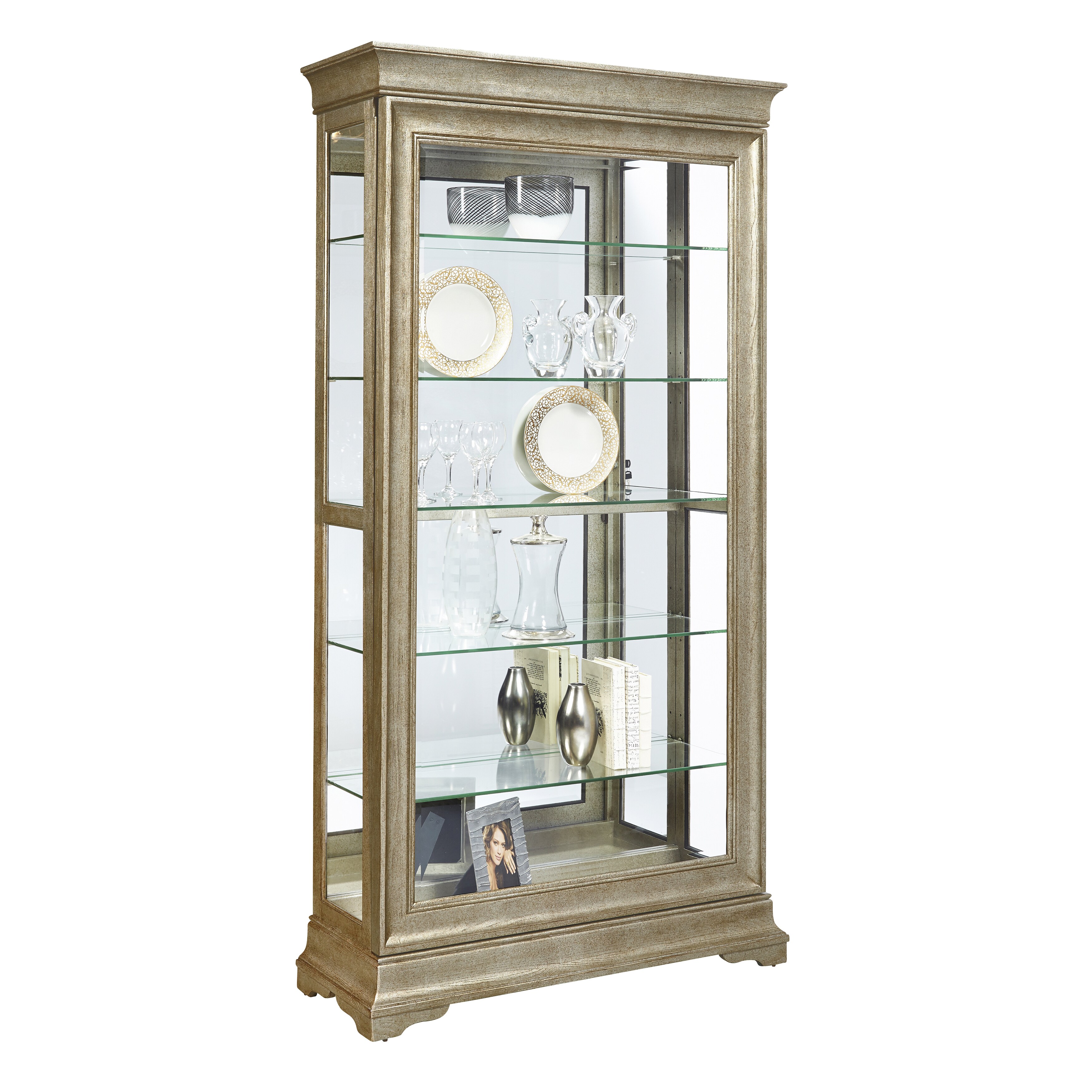 Shop Aged Silver Finish Two Way Slider Curio Cabinet With Sliver