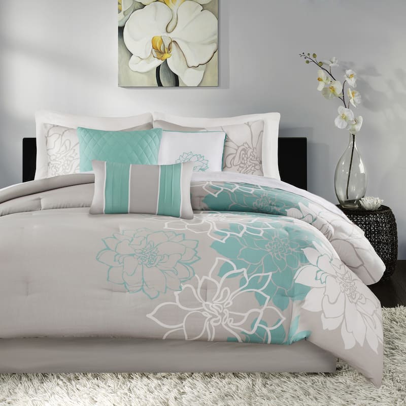 Madison Park Brianna Aqua Cotton Comforter Set - Queen