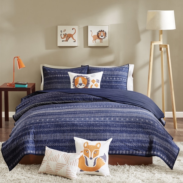 INK+IVY Kids Oliver Navy Cotton Coverlet Set