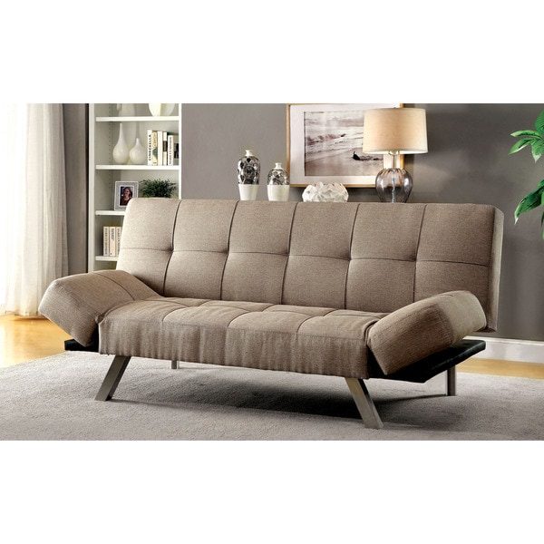 Shop Furniture of America Leisha Adjustable Light Brown Futon Sofa ...