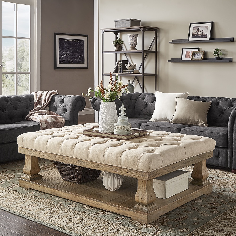 Knightsbridge Linen Baluster Cocktail Ottoman By Inspire Q Artisan Overstock 11583012