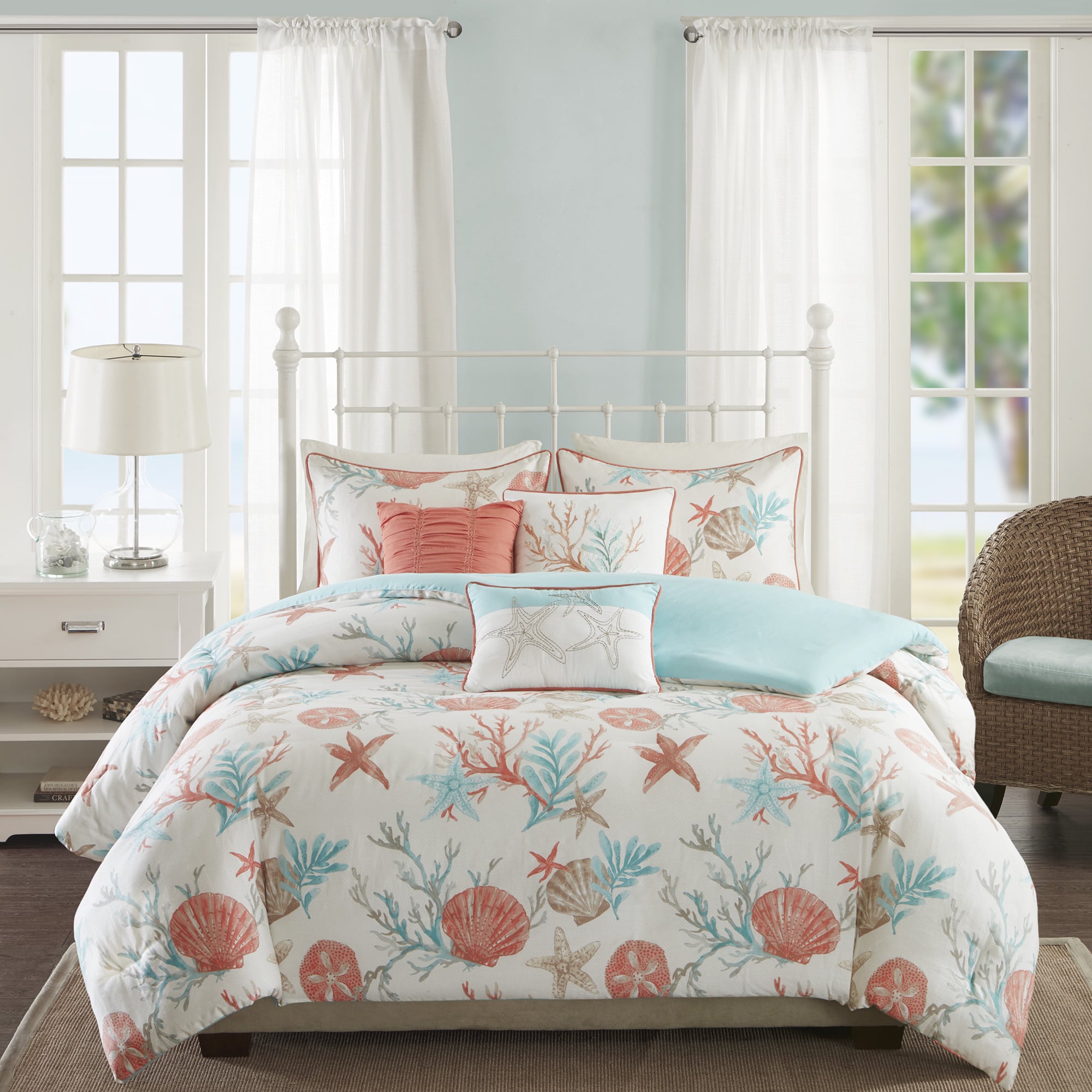 Shop Madison Park Pacific Grove Coral Cotton Duvet Cover Set On