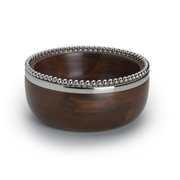 Shop Wooden Bowl With Metal Beaded Rim Free Shipping On Orders Over