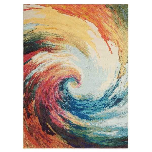 Nourison Celestial Abstract Modern Multicolored Colorful Wave Area Rug - 7'10" x 10'6" - Blue/Multi - Rectangle
