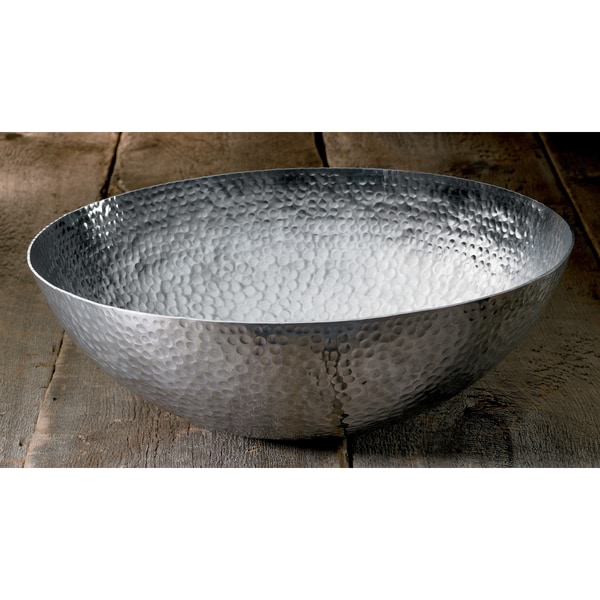 Large 20-inch Round Hammered Aluminum Decorative Bowl - 20" Wide