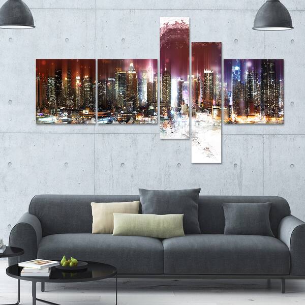 DesignArt 'Nightlife' Multi-panel Cityscape Wall Art - Overstock - 11584222
