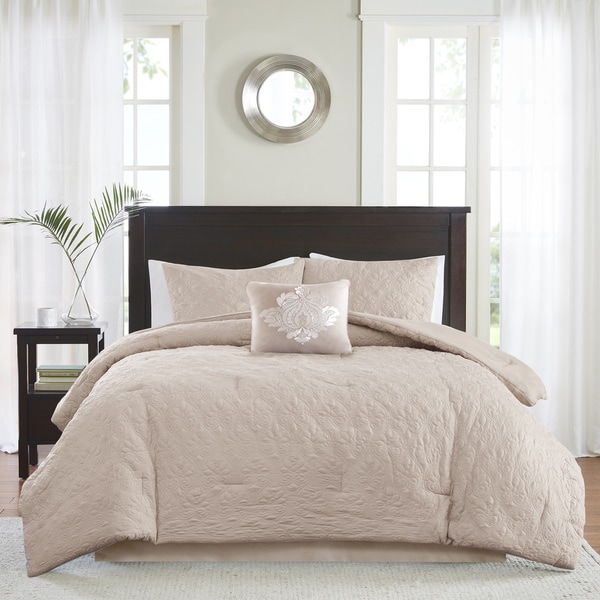 Madison Park Mansfield Quilted Khaki Comforter Set - Overstock - 11584276