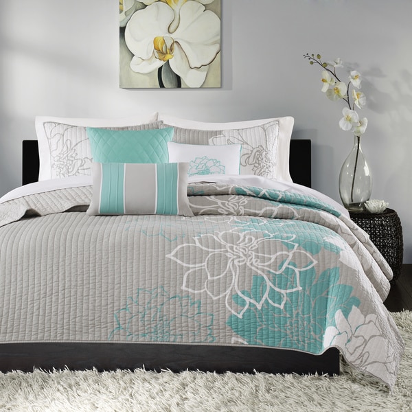 Madison Park Brianna Aqua Quilted Cotton Coverlet Set   18525096