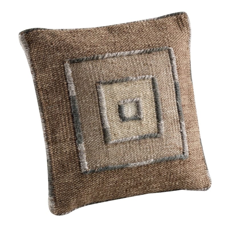 Handmade Indo Ermanno Beige and Grey Pillow (India) - 24" x 24"
