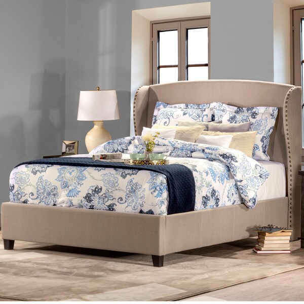 Lisa Light Taupe Upholstered Wingback Queen / King Bed Frame with rails