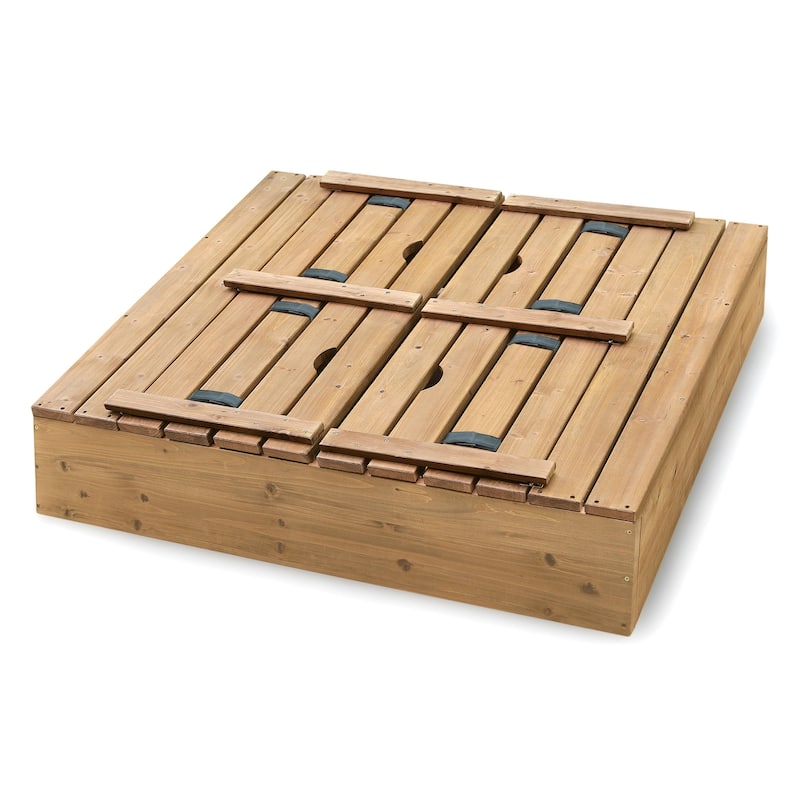 Badger Basket Covered Cedar Sandbox with Benches and Seat Pads - 46.5 inches L x 46.5 inches W x 9.5 inches H