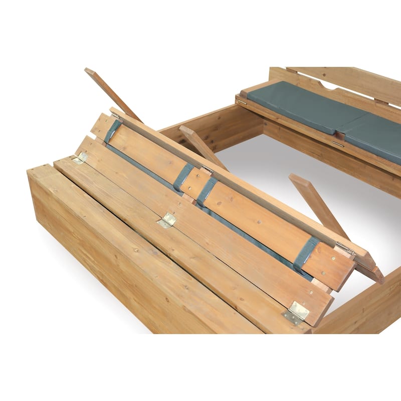 Badger Basket Covered Cedar Sandbox with Benches and Seat Pads - 46.5 inches L x 46.5 inches W x 9.5 inches H
