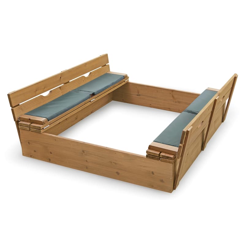 Badger Basket Covered Cedar Sandbox with Benches and Seat Pads - 46.5 inches L x 46.5 inches W x 9.5 inches H