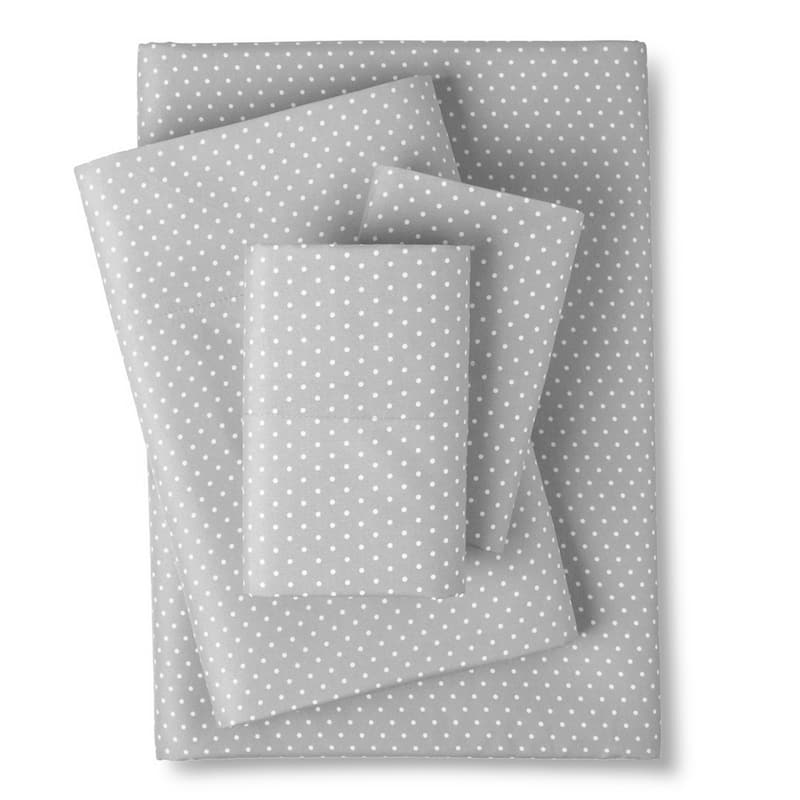 Incredibly Soft 4-Piece Pin Dot Bed Sheet Set - Grey - Queen - Modern & Contemporary