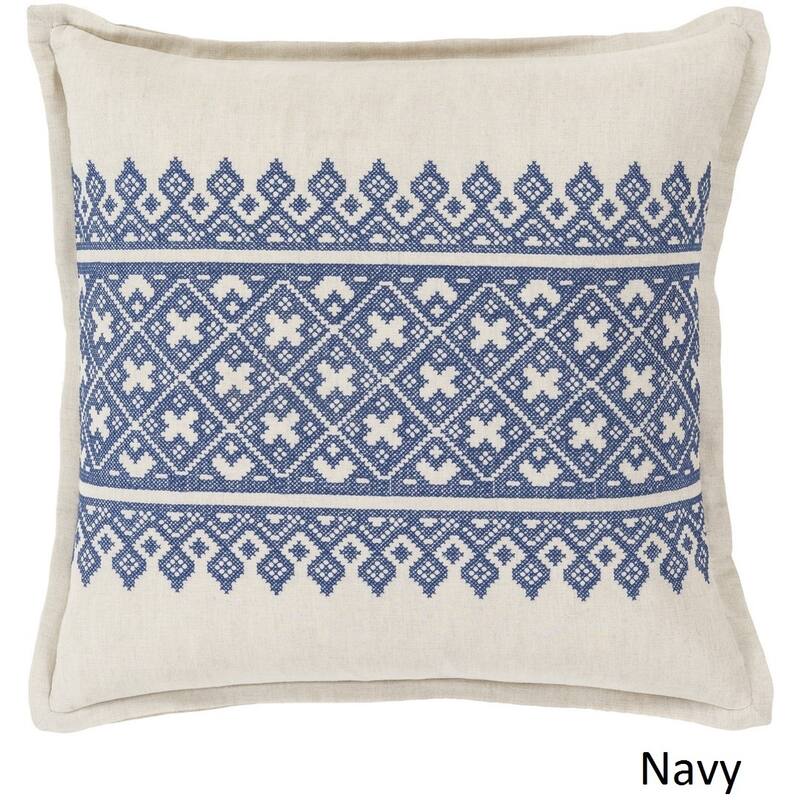 Decorative Even 22-inch Feather Down or Poly Filled Throw Pillow - Blue/Off-White - Down