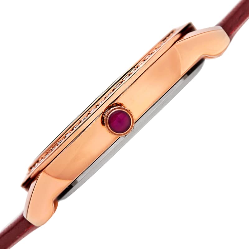 Burgi Women's Quartz Crystal Lotus Leather Strap Watch - Red