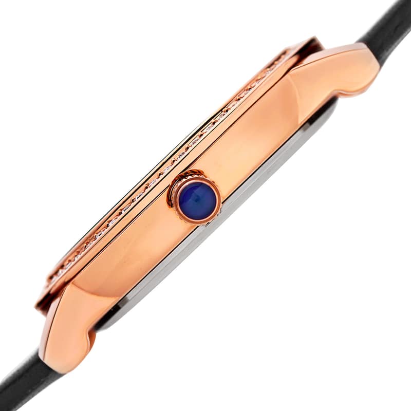 Burgi Women's Quartz Crystal Lotus Leather Black Strap Watch