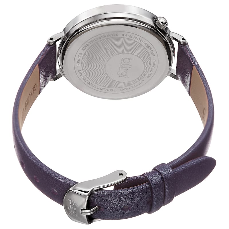 Burgi Women's Quartz Diamond Leather Purple Strap Watch