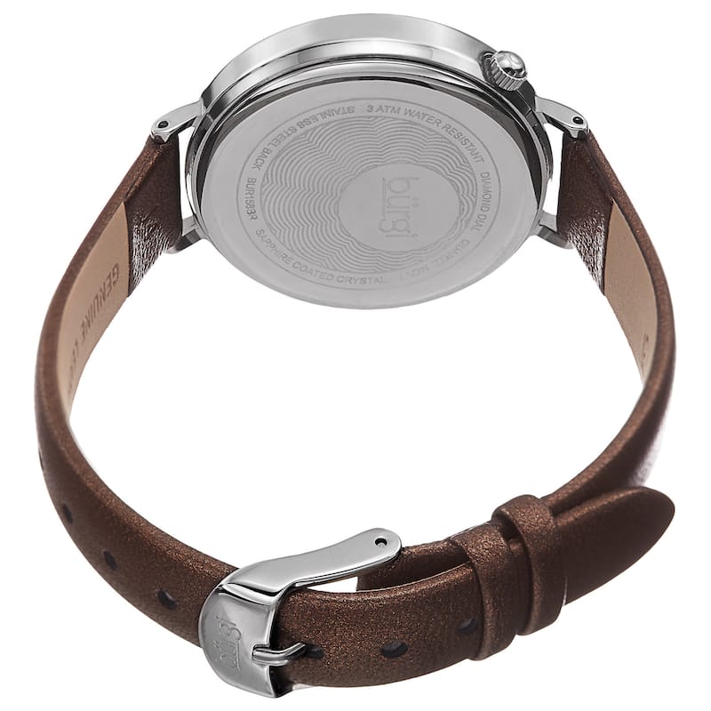 Burgi Women's Quartz Diamond Leather Brown Strap Watch