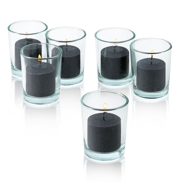 Shop Black Unscented Votive Candle With Clear Glass Holders Set Of 24