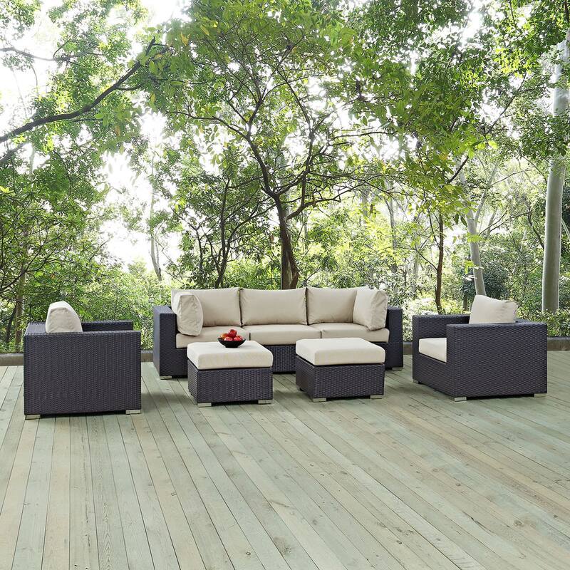 Bocabec Synthetic Rattan Outdoor Patio Sectional Set (7 Piece Set) by Havenside Home