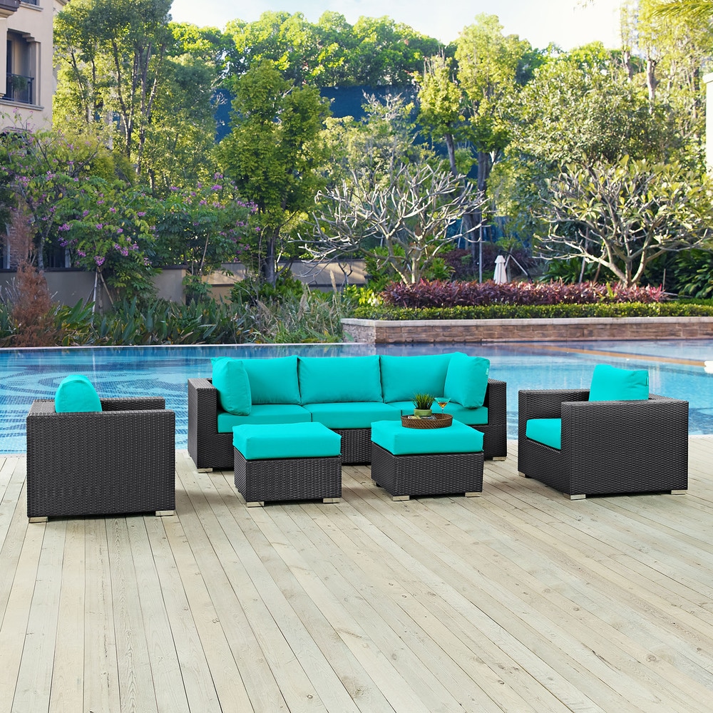 Bocabec Synthetic Rattan Outdoor Patio Sectional Set (7 Piece Set) by Havenside Home