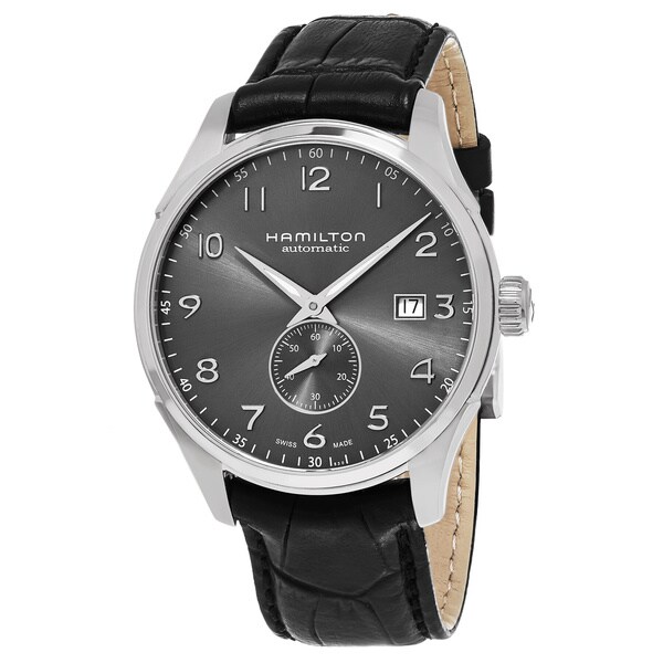 Hamilton Men's H42515785 'Jazzmaster' Grey Dial Black Leather Strap ...