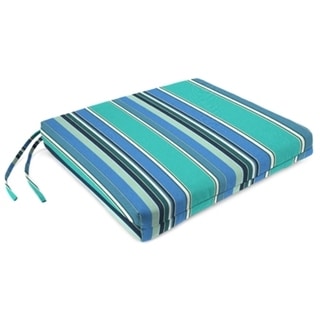 Sunbrella 19" x 17" Blue Stripe Outdoor Seat Cushion with Ties - 19" W x 17" L x 2" H