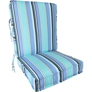 Sunbrella 22" x 45" Blue Stripe Outdoor Deep Seat Chair Cushion Set with Ties - 45'' L x 22'' W x 4'' H