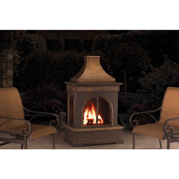 Shop Sunjoy Hardy 58 Inch Slate And Steel Outdoor Fireplace To