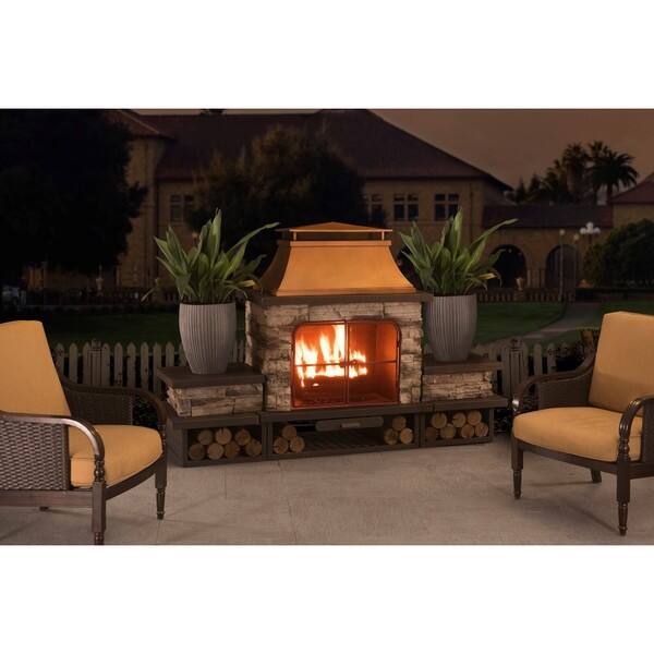 Shop Sunjoy Bel Aire Large Faux Stone Steel Outdoor Fireplace With