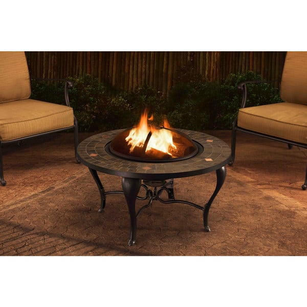 Shop Sunjoy 35 Inch Steel And Slate Fire Pit Free Shipping Today