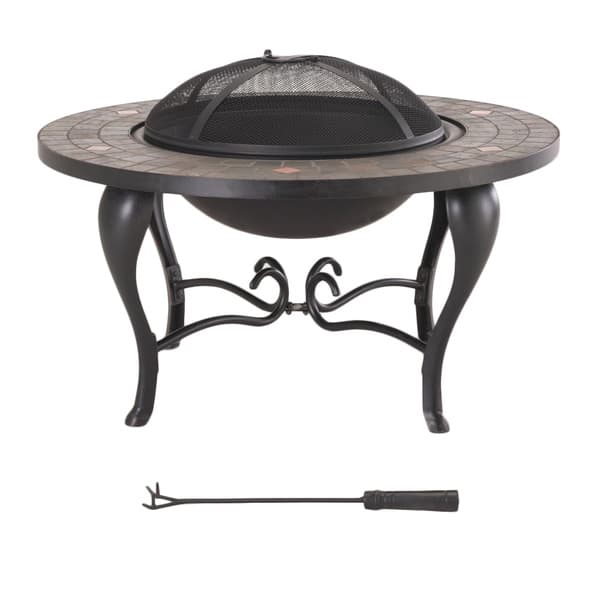 Shop Sunjoy 35 Inch Steel And Slate Fire Pit Free Shipping Today