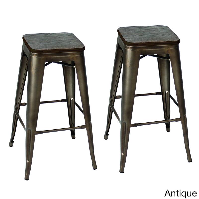 Oregon Industrial 30 inch Stackable Barstools (Set of 2) - Antique/Espresso