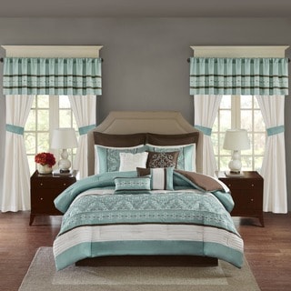 Madison Park Essentials Katarina Blue 24-Piece Room In A Bag-Window Panel & Sheet Set Included