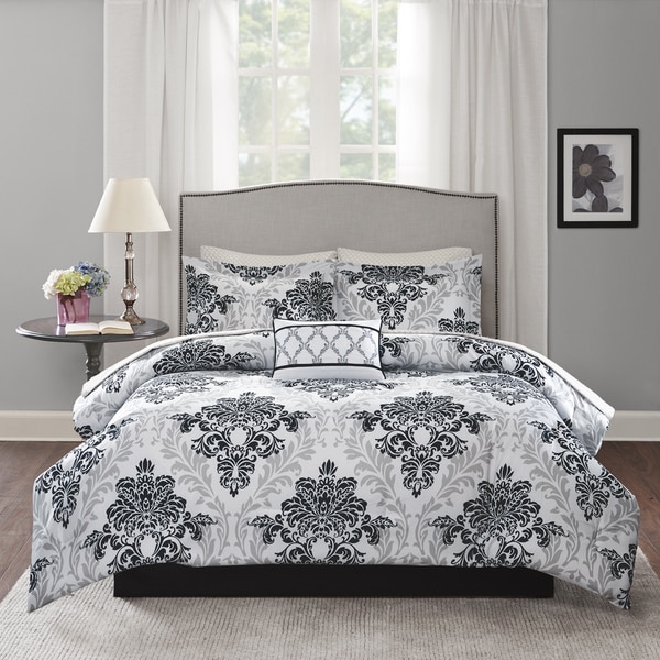 Madison Park Essentials Hayley Black/Grey Complete Bed Set-Sheet Set Included