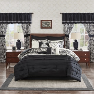 Madison Park Essentials Simone Black 24-Piece Room in a Bag-Window Panels & Sheet Set Included