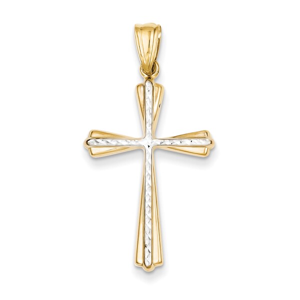 14k Two-tone Yellow /& Rhodium Diamond-cut Cross Pendant