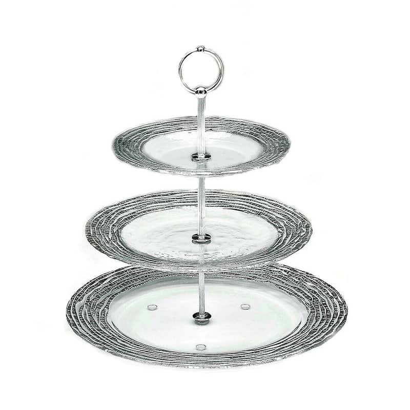 Magara Silver Leafed Glass 3 Tier Serving Tray
