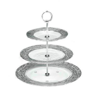 Magara Silver Leafed Glass 3 Tier Serving Tray