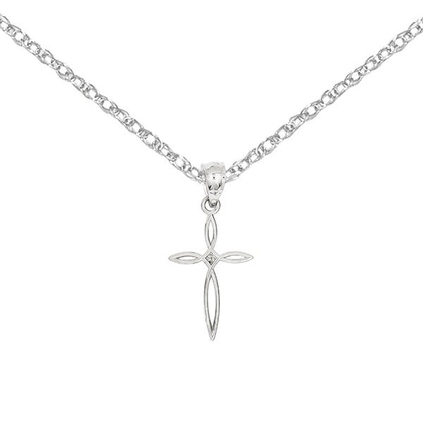 14K White Gold Polished Cross Charm with 18-inch Cable Rope Chain by Versil. Opens flyout.