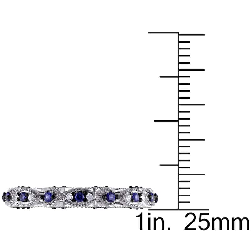 Miadora 10k White Gold Created Blue Sapphire and Diamond Accent Vintage Anniversary Ring