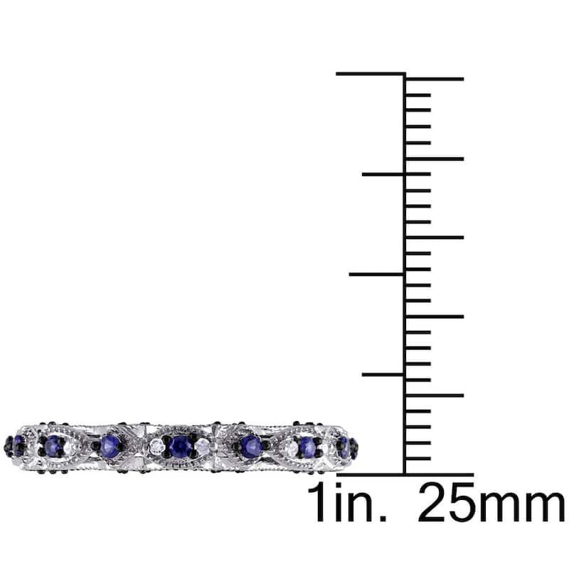 Miadora 10k White Gold Created Blue Sapphire and Diamond Accent Vintage Anniversary Ring